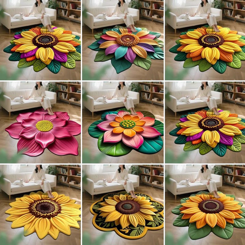 23.40"*23.40 Rainbow Sunflower Carpet Washable Bathtub Mat Non-slip Carpet Chinese Style For Bedroom Kitchen Bathroom Living Room Cloakroom Foot Mat - Image 2